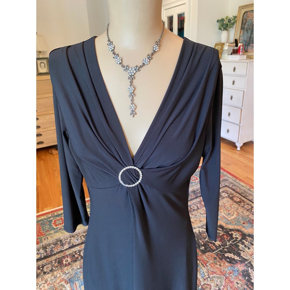 Jones‎ Wear Dress Womens Black V-Neck Rhinestone Ring Long Sleeve Midi Dress 8 - Picture 2 of 11